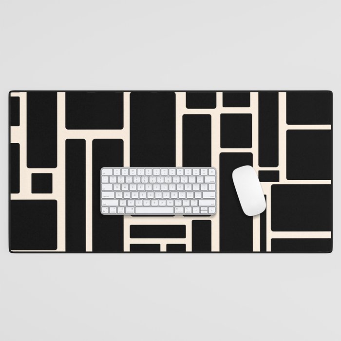 Modulus Minimalist Geometric Pattern in Black and Almond Cream Desk Mat Gallery Image 1