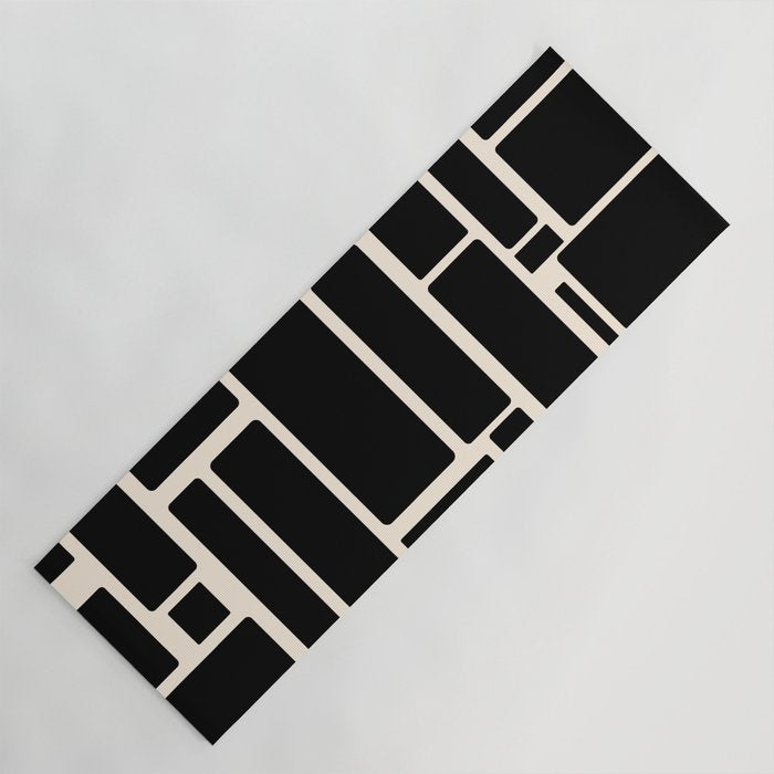 Modulus Minimalist Geometric Pattern in Black and Almond Cream Yoga Mat Gallery Image 1