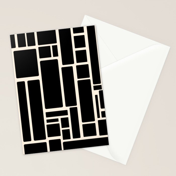 Modulus Minimalist Geometric Pattern in Black and Almond Cream Stationery Card Gallery Image 2
