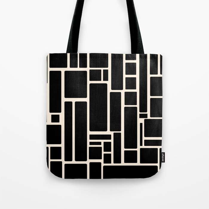 Modulus Minimalist Geometric Pattern in Black and Almond Cream Tote Bag Gallery Image 1