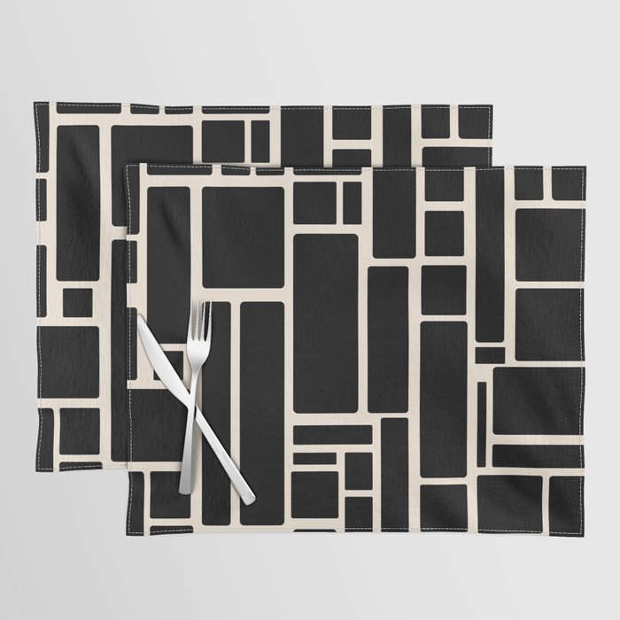 Modulus Minimalist Geometric Pattern in Black and Almond Cream Placemat Gallery Image 1