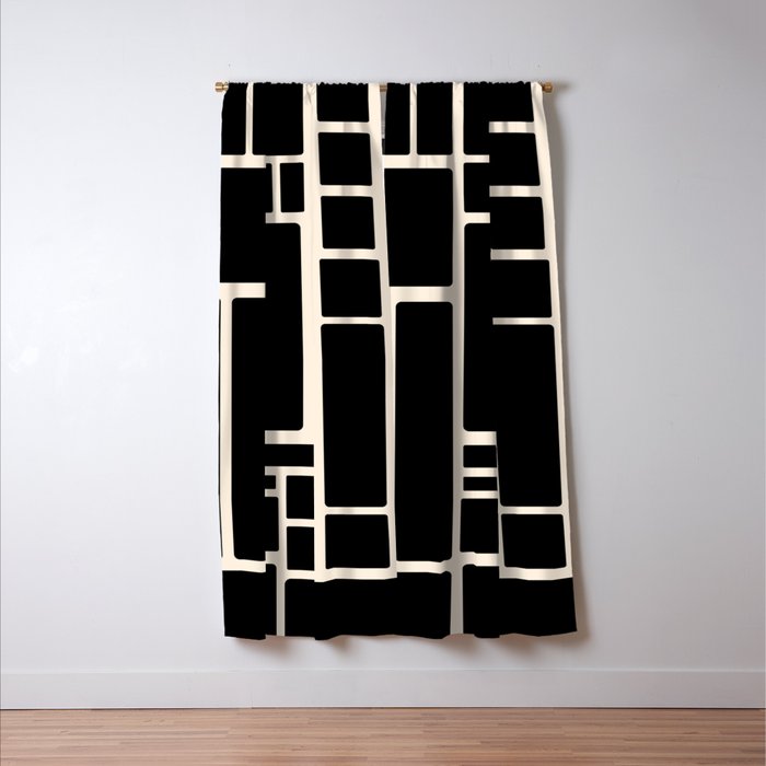 Modulus Minimalist Geometric Pattern in Black and Almond Cream Window Curtain Gallery Image 3