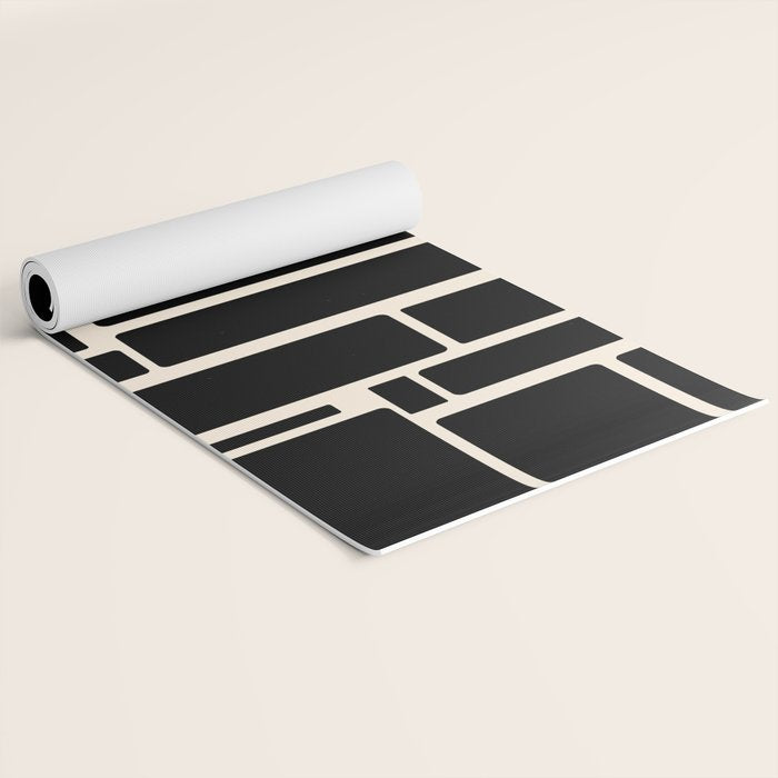 Modulus Minimalist Geometric Pattern in Black and Almond Cream Yoga Mat Gallery Image 2