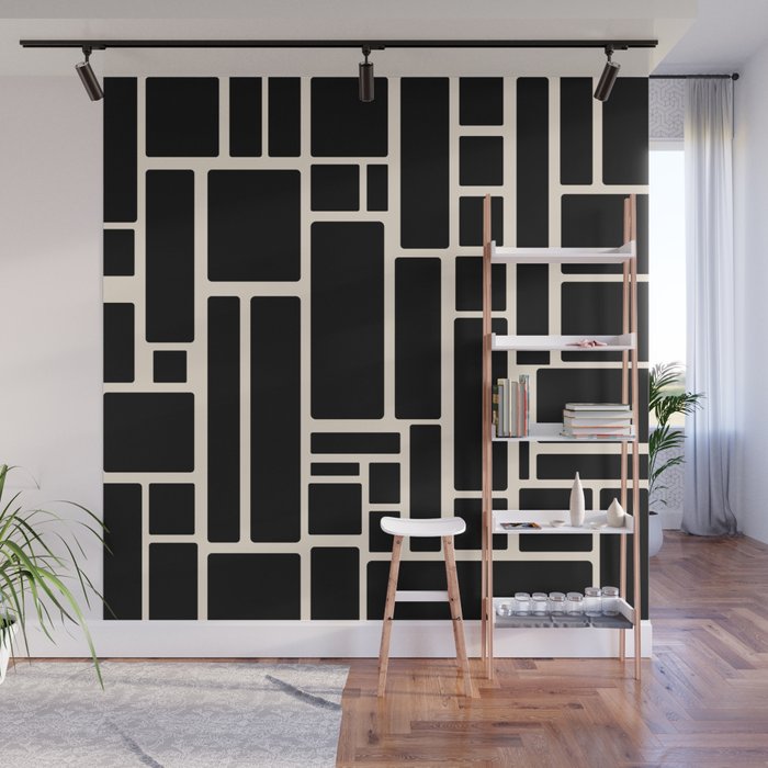 Modulus Minimalist Geometric Pattern in Black and Almond Cream Wall Mural Gallery Image 1