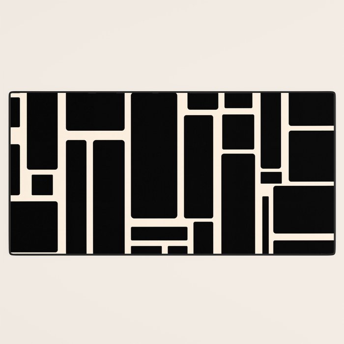 Modulus Minimalist Geometric Pattern in Black and Almond Cream Desk Mat Gallery Image 3