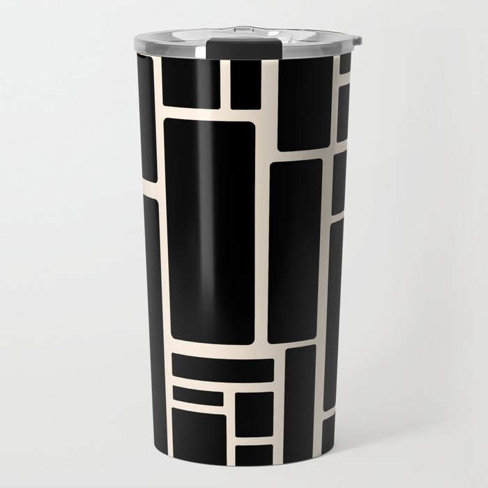 Modulus Minimalist Geometric Pattern in Black and Almond Cream Travel Mug Gallery Image 1