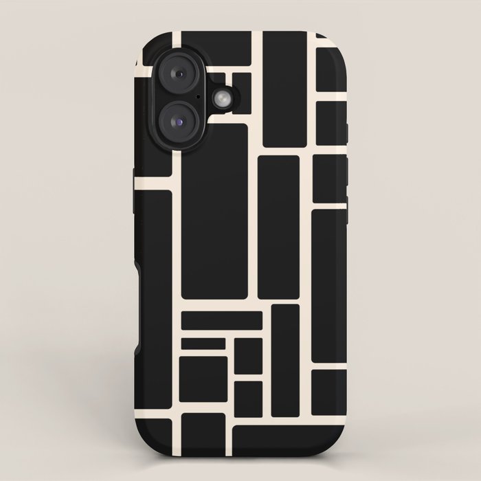 Modulus Minimalist Geometric Pattern in Black and Almond Cream iPhone Case Gallery Image 1