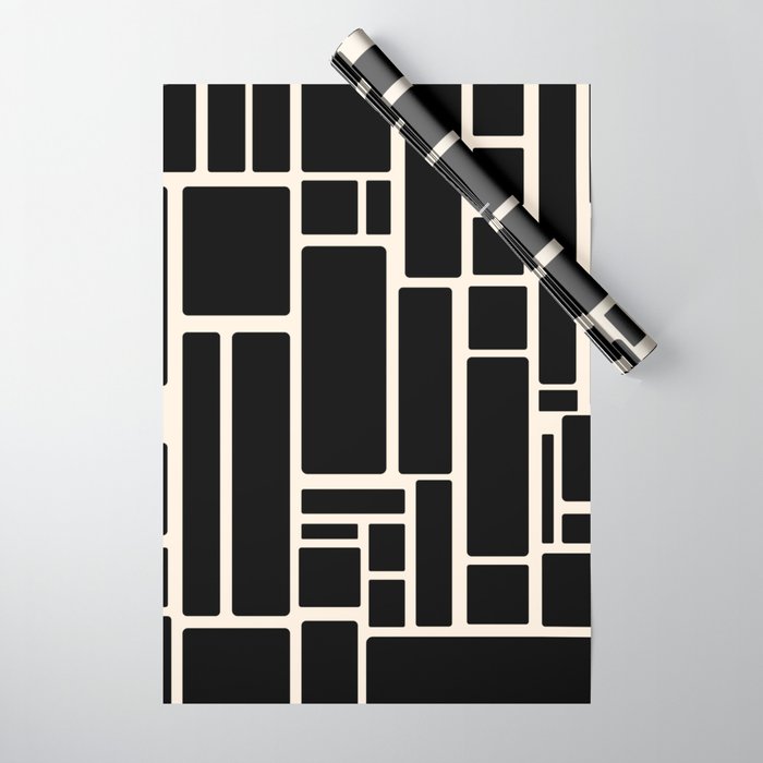 Modulus Minimalist Geometric Pattern in Black and Almond Cream Wrapping Paper Gallery Image 1
