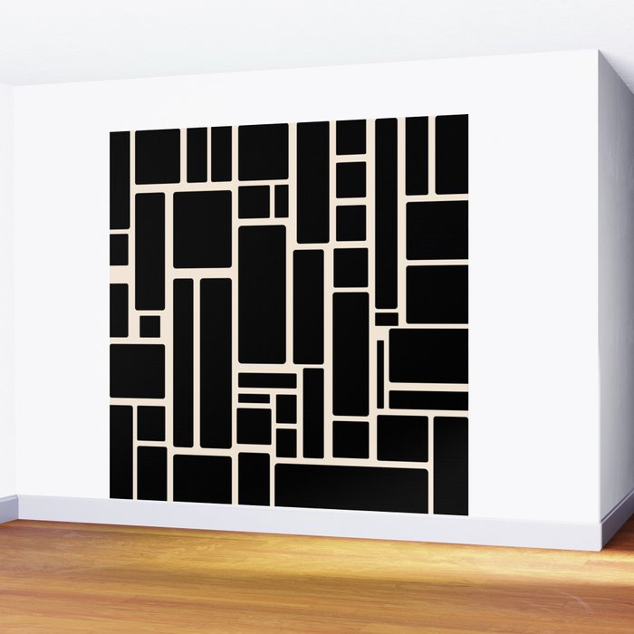 Modulus Minimalist Geometric Pattern in Black and Almond Cream Wall Mural Gallery Image 2