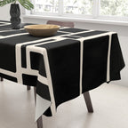 Modulus Minimalist Geometric Pattern in Black and Almond Cream Tablecloth Gallery Image 3