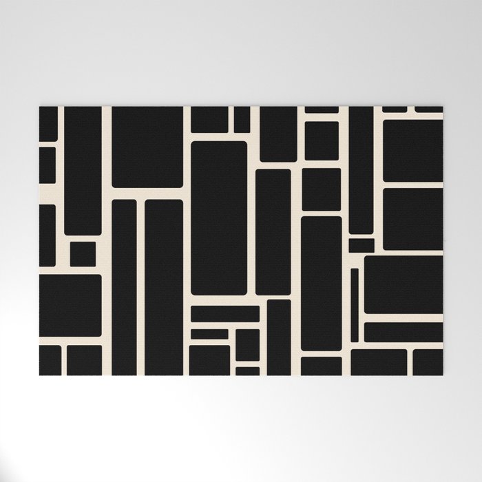 Modulus Minimalist Geometric Pattern in Black and Almond Cream Welcome Mat Gallery Image 1