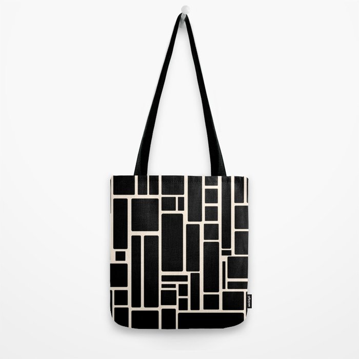 Modulus Minimalist Geometric Pattern in Black and Almond Cream Tote Bag Gallery Image 2