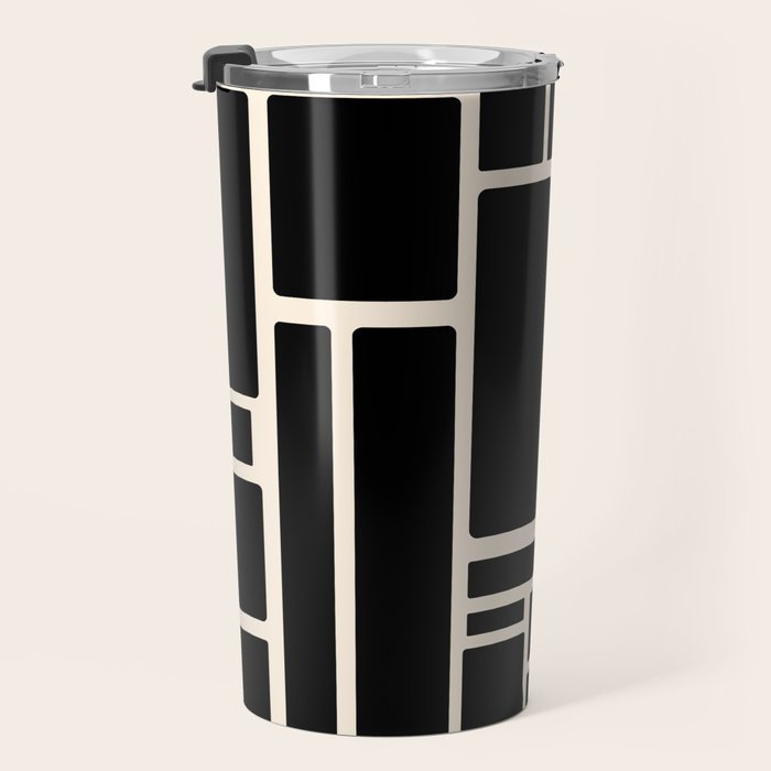Modulus Minimalist Geometric Pattern in Black and Almond Cream Travel Mug Gallery Image 3
