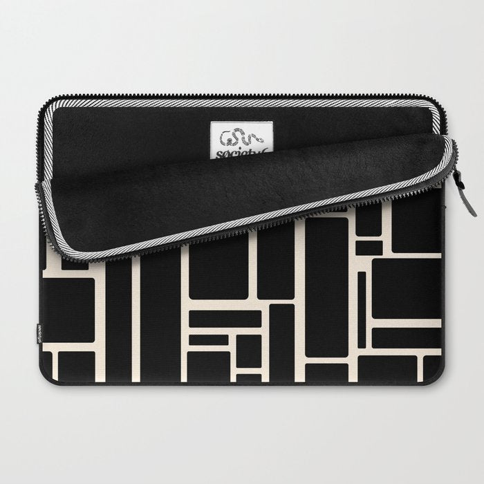 Modulus Minimalist Geometric Pattern in Black and Almond Cream Laptop Sleeve Gallery Image 2