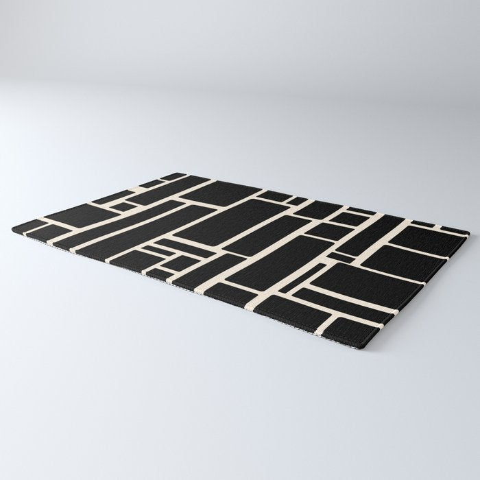 Modulus Minimalist Geometric Pattern in Black and Almond Cream Rug Gallery Image 3
