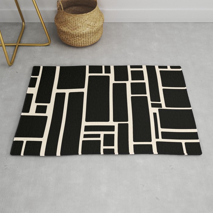 Modulus Minimalist Geometric Pattern in Black and Almond Cream Rug Gallery Image 1