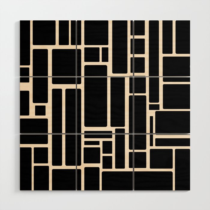Modulus Minimalist Geometric Pattern in Black and Almond Cream Wood Wall Art Gallery Image 1