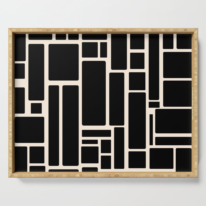 Modulus Minimalist Geometric Pattern in Black and Almond Cream Serving Tray Gallery Image 1