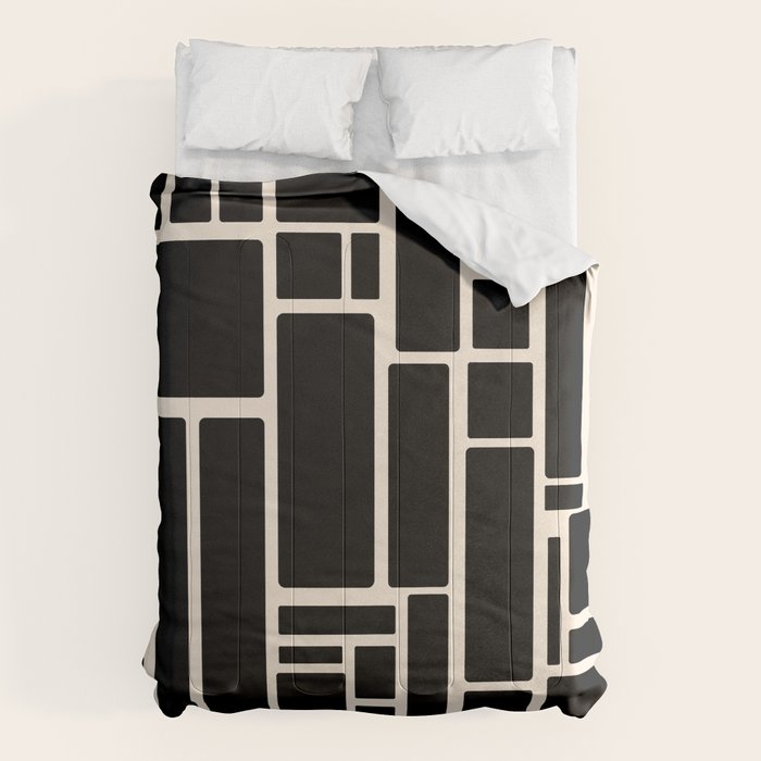 Modulus Minimalist Geometric Pattern in Black and Almond Cream Comforter Gallery Image 6
