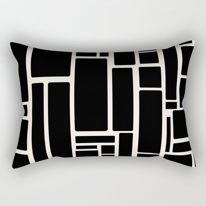 Modulus Minimalist Geometric Pattern in Black and Almond Cream Rectangular Pillow Gallery Image 2