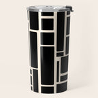 Modulus Minimalist Geometric Pattern in Black and Almond Cream Travel Mug Gallery Image 2