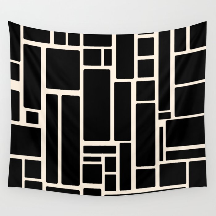 Modulus Minimalist Geometric Pattern in Black and Almond Cream Wall Tapestry Gallery Image 4