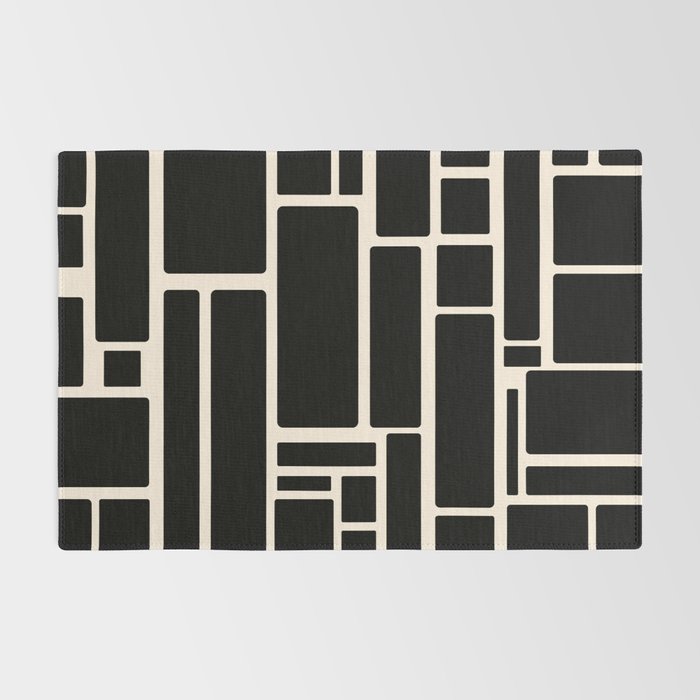 Modulus Minimalist Geometric Pattern in Black and Almond Cream Rug Gallery Image 2