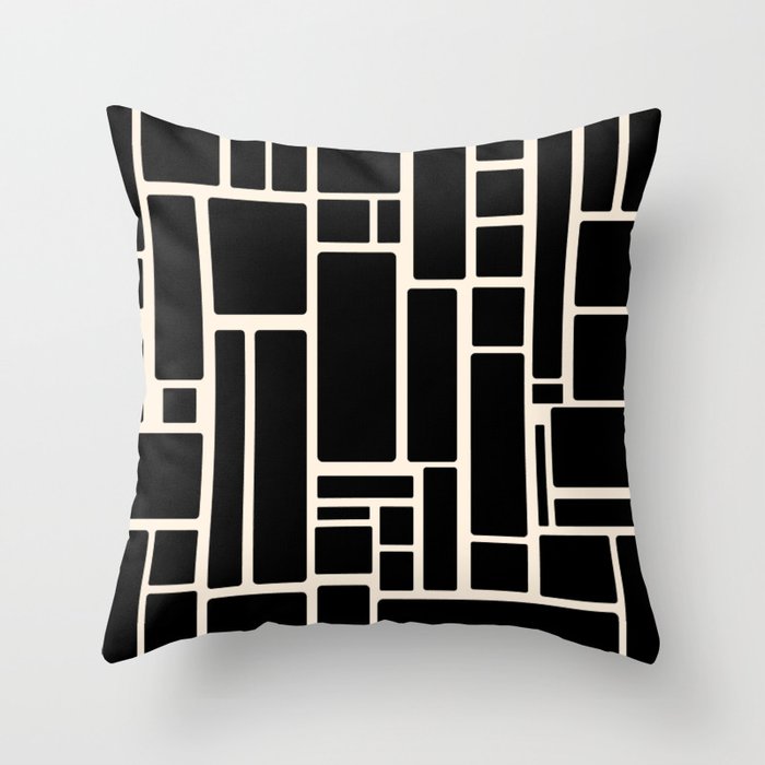 Modulus Minimalist Geometric Pattern in Black and Almond Cream Throw Pillow Gallery Image 6