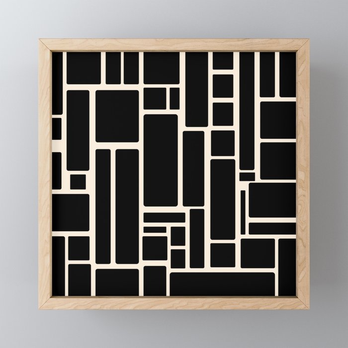 Modulus Minimalist Geometric Pattern in Black and Almond Cream Mini Art Print Gallery Image 1