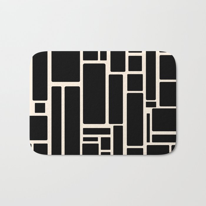 Modulus Minimalist Geometric Pattern in Black and Almond Cream Bath Mat Gallery Image 1
