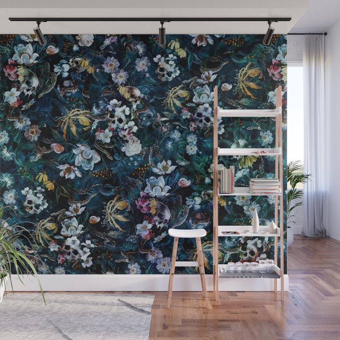 Skull Snake and Flowers Wall Mural Gallery Image 1