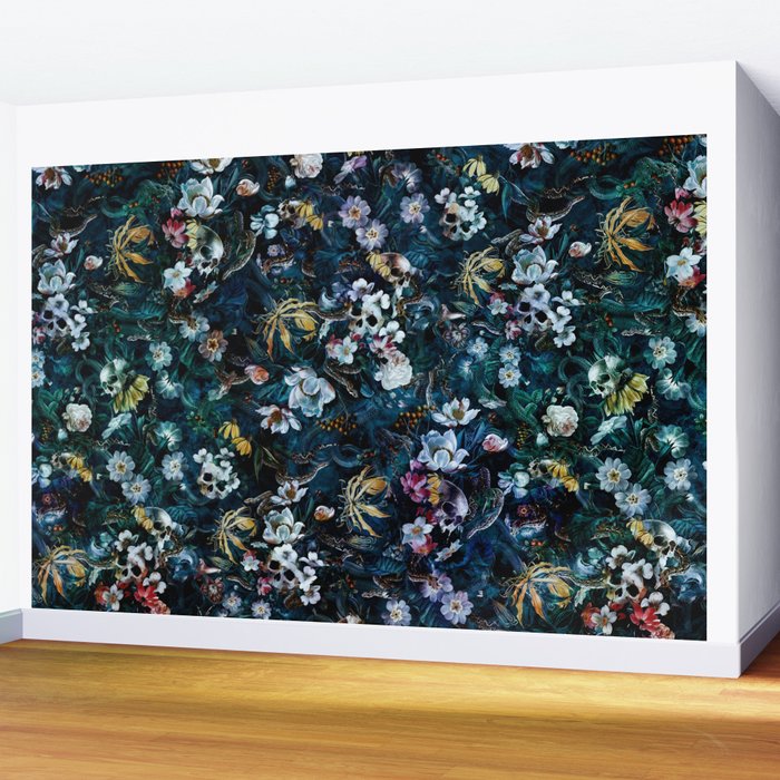 Skull Snake and Flowers Wall Mural Gallery Image 2
