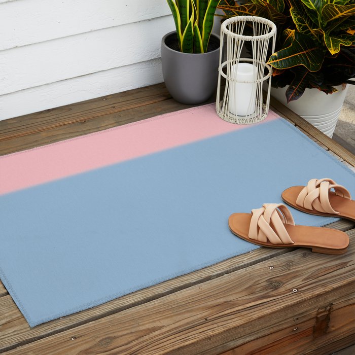 Light Blue and Baby Pink Soft Pastel Minimal Blurred Color Block Outdoor Rug Gallery Image 2