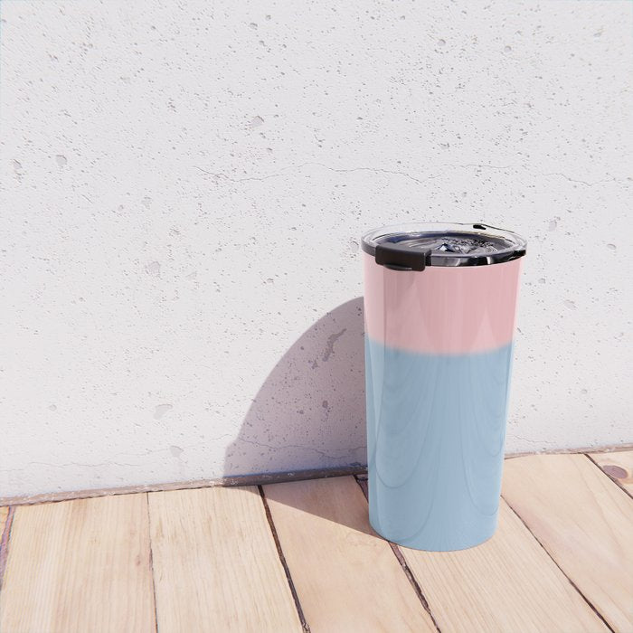 Light Blue and Baby Pink Soft Pastel Minimal Blurred Color Block Travel Mug Gallery Image 4