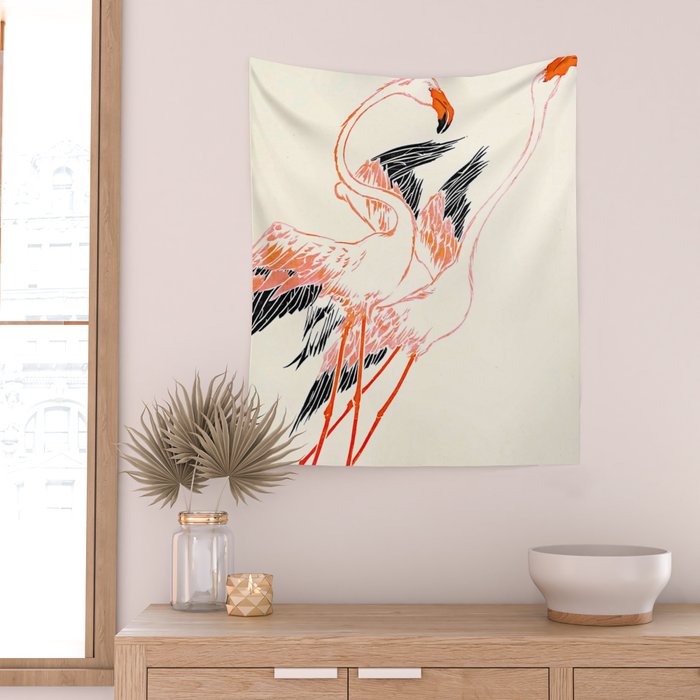 Cocorico cover 1900 Two Pink Flamingos Wall Tapestry Gallery Image 2