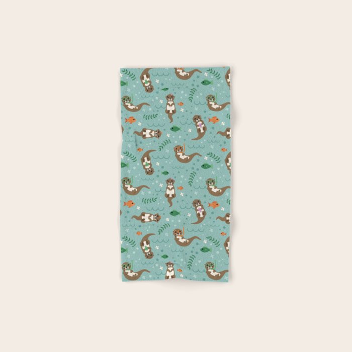 Kawaii Otters Playing Underwater Bath Towel Gallery Image 1