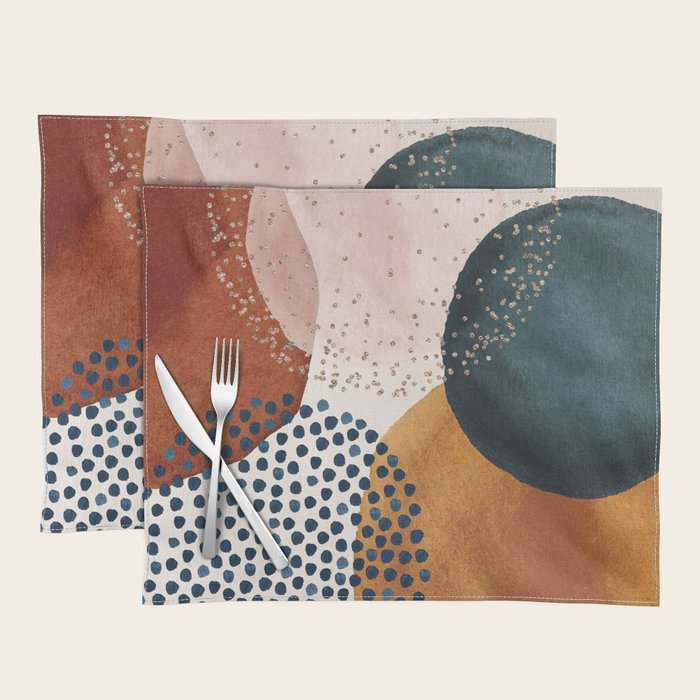 Abstract Watercolor Terracotta, Green & Blush Pink Art Print By LandSartprints Placemat Gallery Image 1