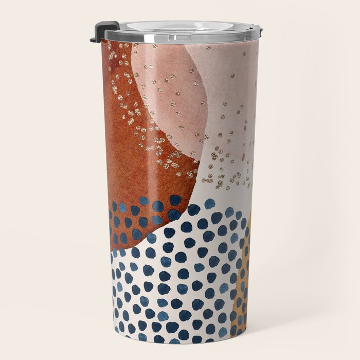 Abstract Watercolor Terracotta, Green & Blush Pink Art Print By LandSartprints Travel Mug Gallery Image 3