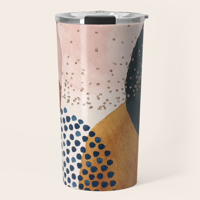 Abstract Watercolor Terracotta, Green & Blush Pink Art Print By LandSartprints Travel Mug Gallery Image 1