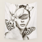 PORTRAIT /Woman with flower and butterflies Wall Tapestry Gallery Image 4