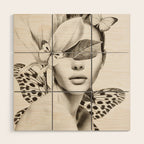 PORTRAIT /Woman with flower and butterflies Wood Wall Art Gallery Image 1