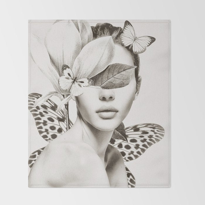 PORTRAIT /Woman with flower and butterflies Throw Blanket Gallery Image 2