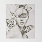 PORTRAIT /Woman with flower and butterflies Throw Blanket Gallery Image 2