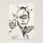PORTRAIT /Woman with flower and butterflies Stationery Card Gallery Image 2