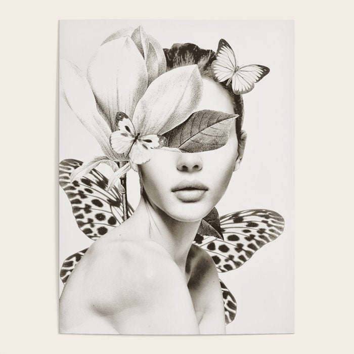 PORTRAIT /Woman with flower and butterflies Poster Gallery Image 4