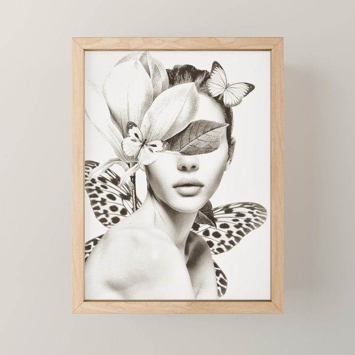 PORTRAIT /Woman with flower and butterflies Mini Art Print Gallery Image 1