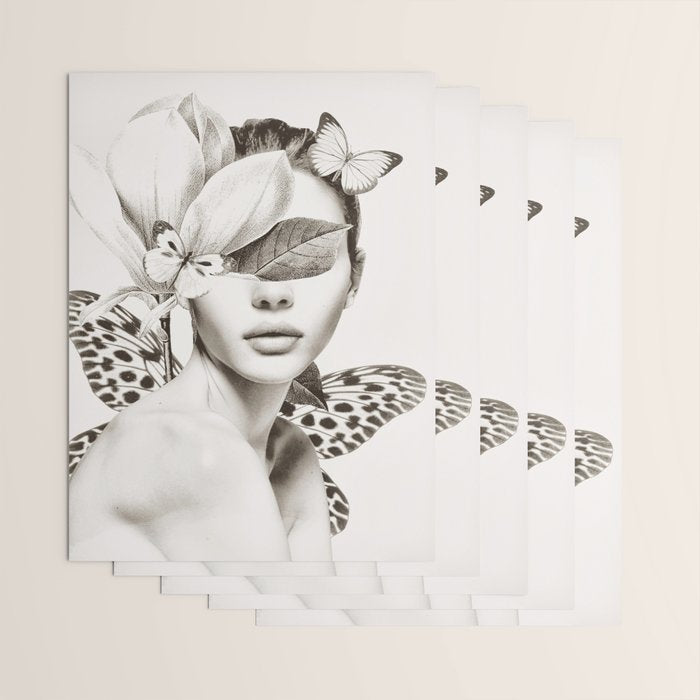 PORTRAIT /Woman with flower and butterflies Wrapping Paper Gallery Image 3