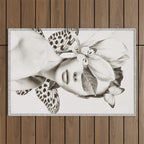 PORTRAIT /Woman with flower and butterflies Outdoor Rug Gallery Image 1