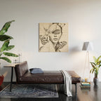 PORTRAIT /Woman with flower and butterflies Wood Wall Art Gallery Image 2