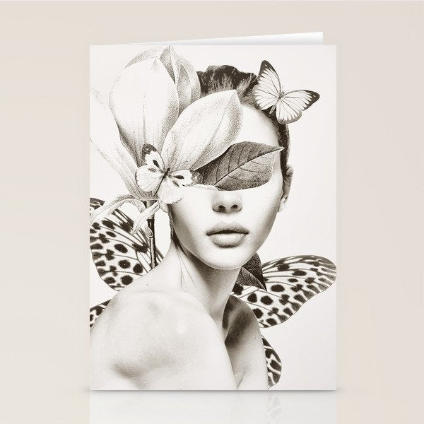 PORTRAIT /Woman with flower and butterflies Stationery Card Gallery Image 1